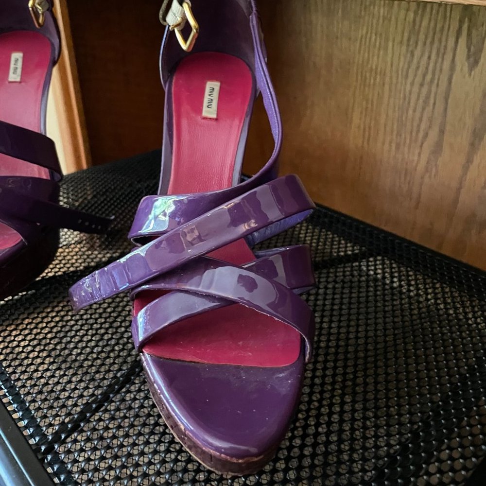 Miu Miu Criss Cross Platform Cork Heel Sandals - image 4